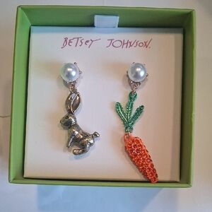 Betsey Johnson Bunny and Carrot Earrings Easter